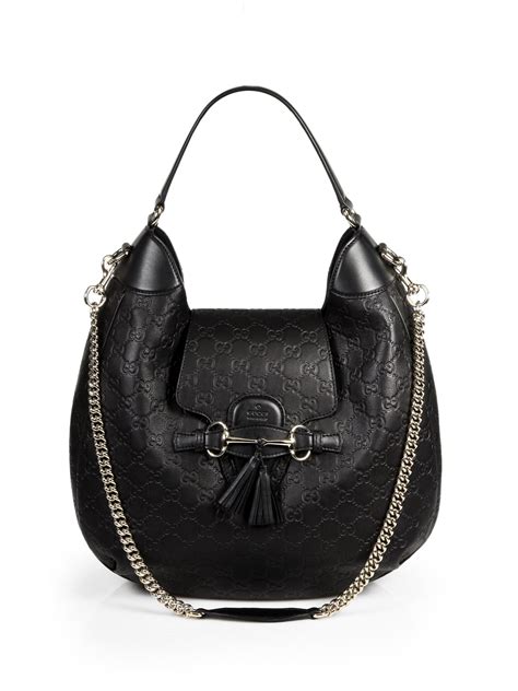 gucci emily black leather hobo|Gucci leather handbags.